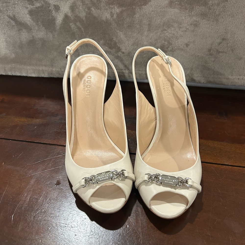 Gucci White Peep Toe Sling Back Heels sz 36.5 - Picture 4 of 8